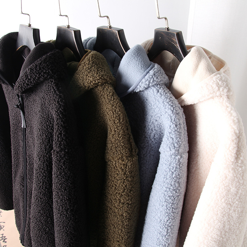 Ženski kapuljačasti kardigan sa zatvaračem - Chenille tkanina, Spandex <30%, polo ovratnik, slobodan kroj