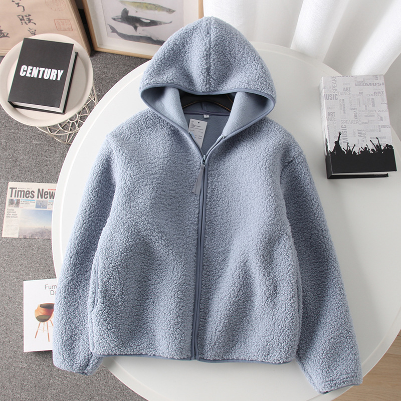 Ženski kapuljačasti kardigan sa zatvaračem - Chenille tkanina, Spandex <30%, polo ovratnik, slobodan kroj