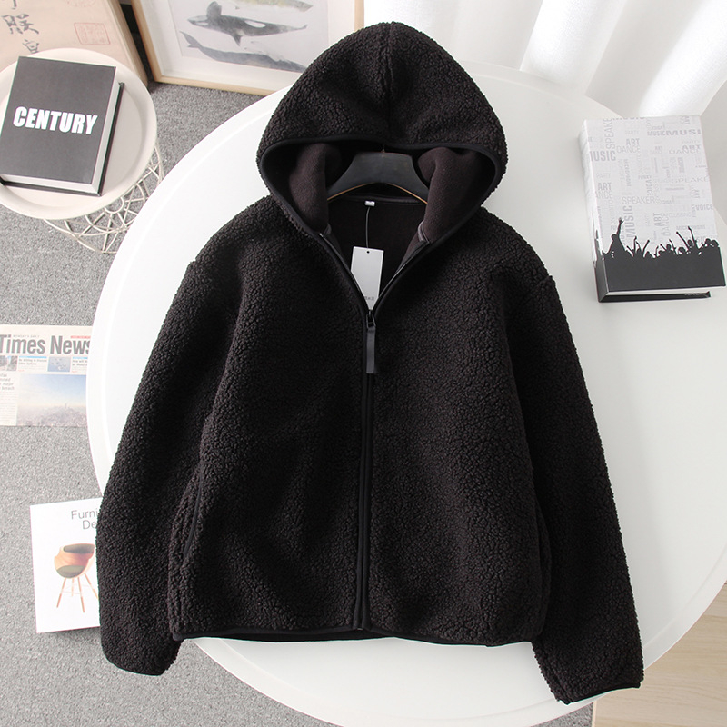 Ženski kapuljačasti kardigan sa zatvaračem - Chenille tkanina, Spandex <30%, polo ovratnik, slobodan kroj