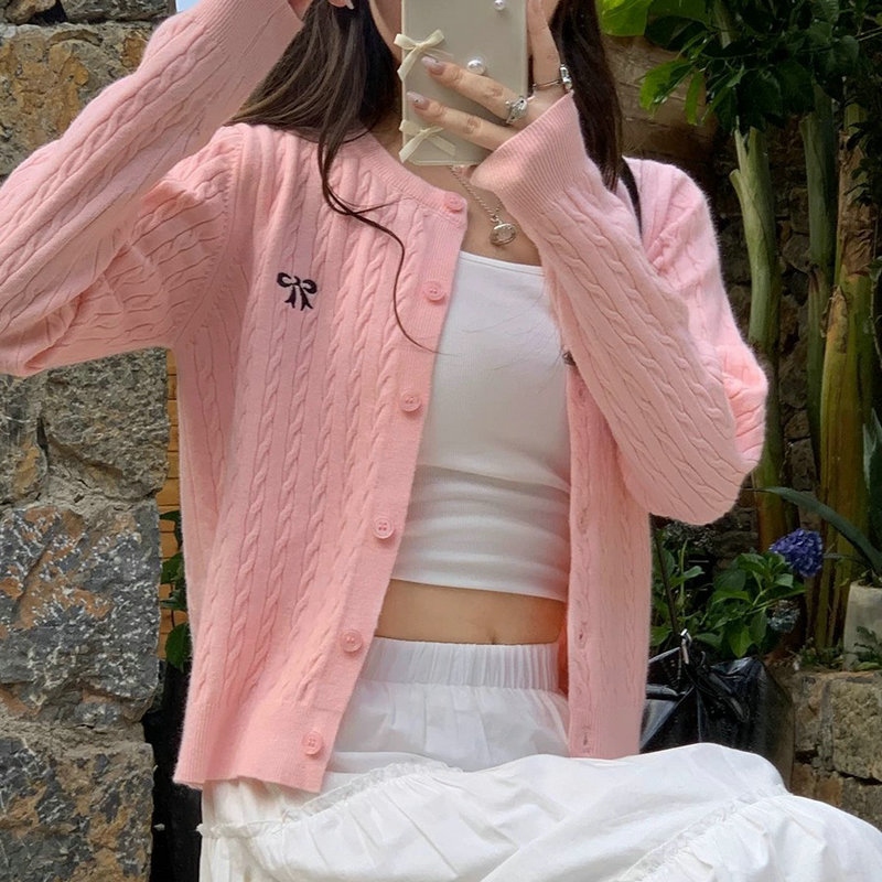 Ženski kratki pleteni kardigan s twist uzorkom, korejski školski stil, vitak kroj, svestran