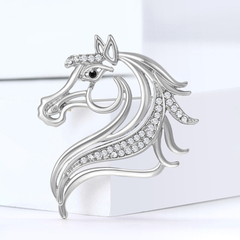 Broš s kristalima - kon u obliku životinje, unisex, dijamantno rezanje, marka Beautiful Jewelry