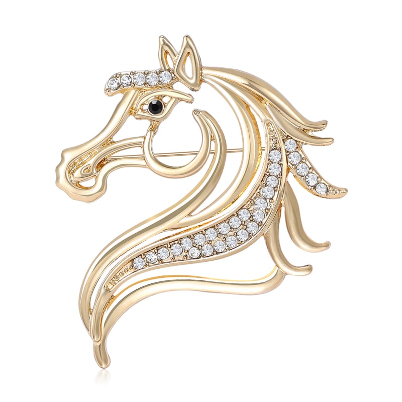Broš s kristalima - kon u obliku životinje, unisex, dijamantno rezanje, marka Beautiful Jewelry