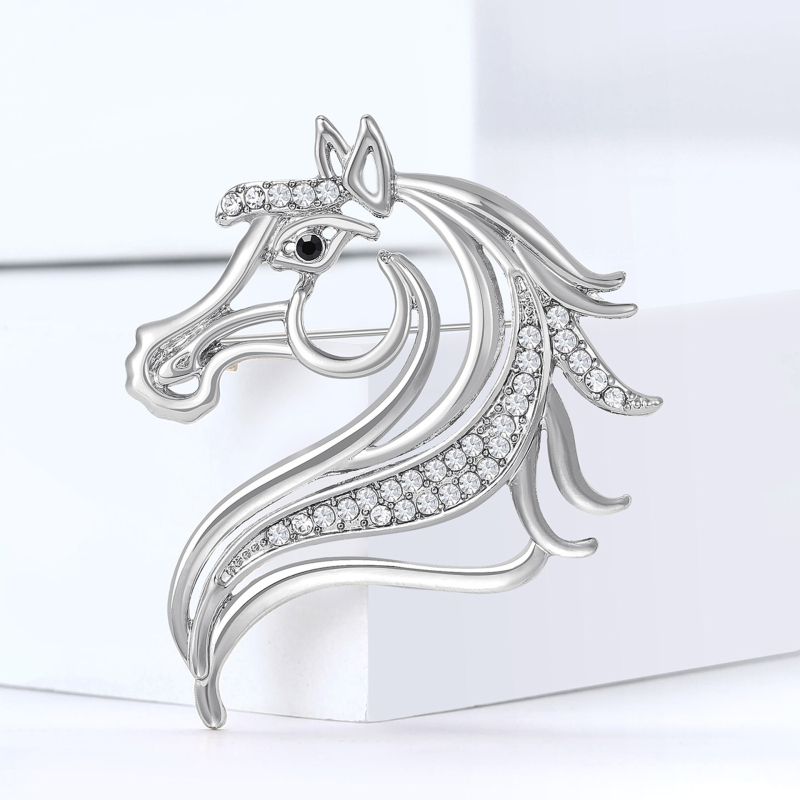 Broš s kristalima - kon u obliku životinje, unisex, dijamantno rezanje, marka Beautiful Jewelry