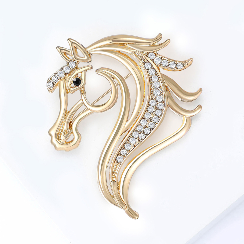 Broš s kristalima - kon u obliku životinje, unisex, dijamantno rezanje, marka Beautiful Jewelry