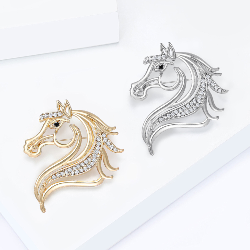 Broš s kristalima - kon u obliku životinje, unisex, dijamantno rezanje, marka Beautiful Jewelry