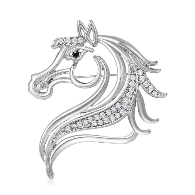 Broš s kristalima - kon u obliku životinje, unisex, dijamantno rezanje, marka Beautiful Jewelry