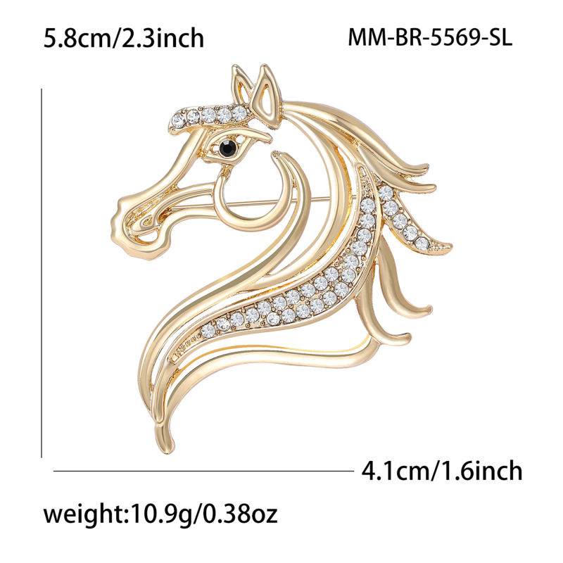 Broš s kristalima - kon u obliku životinje, unisex, dijamantno rezanje, marka Beautiful Jewelry