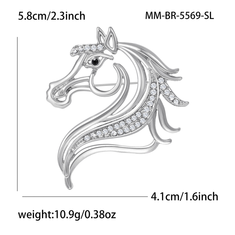 Broš s kristalima - kon u obliku životinje, unisex, dijamantno rezanje, marka Beautiful Jewelry