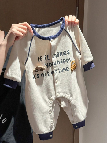 Βρεφικός ρόμπερ για Άνοιξη και Φθινόπωρο, 100% βαμβάκι, εκτύπωση καρτούν, νεογνά 0–12 μηνών