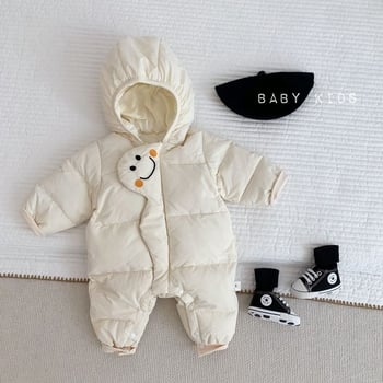 Βρεφικό χειμερινό ολόσωμο φορμάκι με παχιά επένδυση από γούνα κουνελιού - Κορεάτικό στυλ, για κορίτσια, νεογνά 0–1 έτους