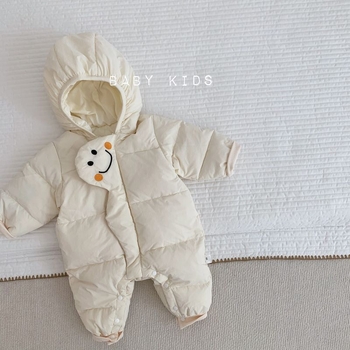 Βρεφικό χειμερινό ολόσωμο φορμάκι με παχιά επένδυση από γούνα κουνελιού - Κορεάτικό στυλ, για κορίτσια, νεογνά 0–1 έτους