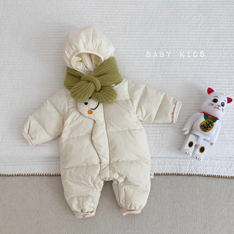 Βρεφικό χειμερινό ολόσωμο φορμάκι με παχιά επένδυση από γούνα κουνελιού - Κορεάτικό στυλ, για κορίτσια, νεογνά 0–1 έτους