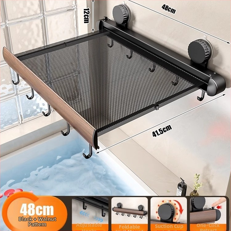 Raft de prosoape cu ventuză, retractabil, pentru baie, montaj fără găuri, din aliaj de aluminiu și ABS