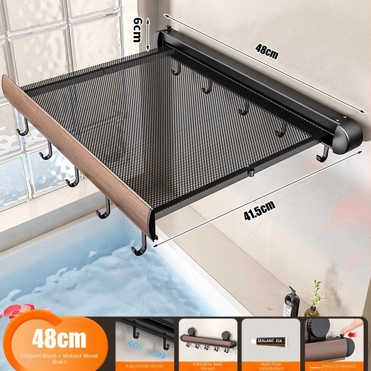 Raft de prosoape cu ventuză, retractabil, pentru baie, montaj fără găuri, din aliaj de aluminiu și ABS