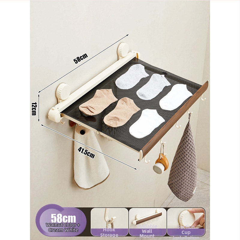 Raft de prosoape cu ventuză, retractabil, pentru baie, montaj fără găuri, din aliaj de aluminiu și ABS