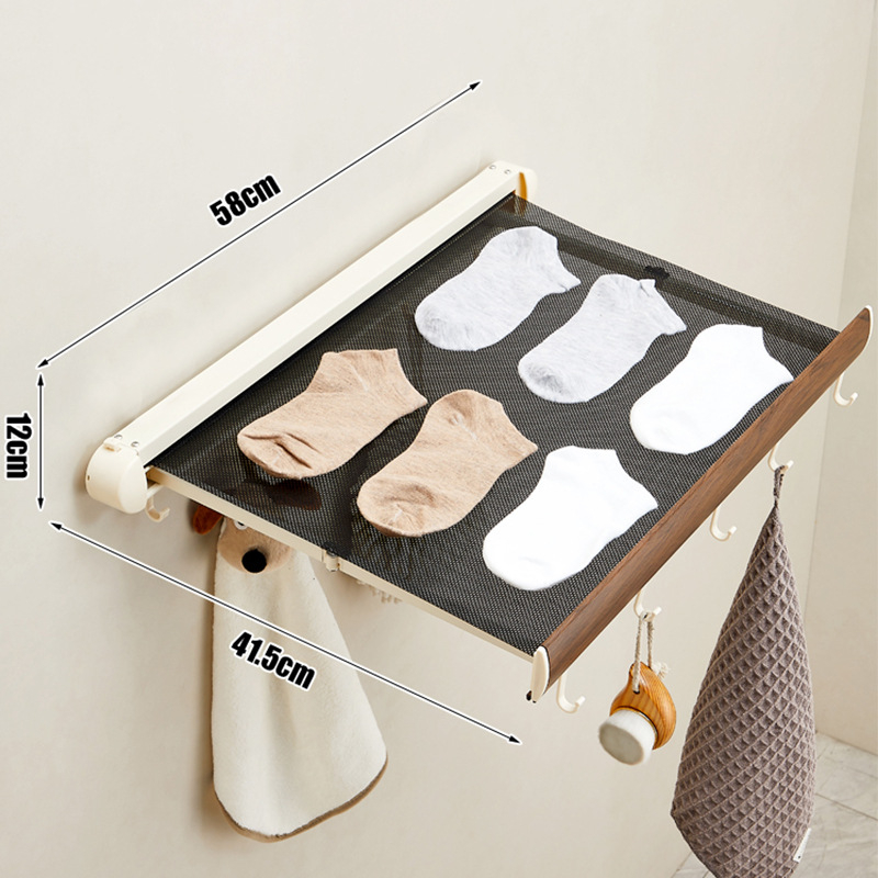 Raft de prosoape cu ventuză, retractabil, pentru baie, montaj fără găuri, din aliaj de aluminiu și ABS