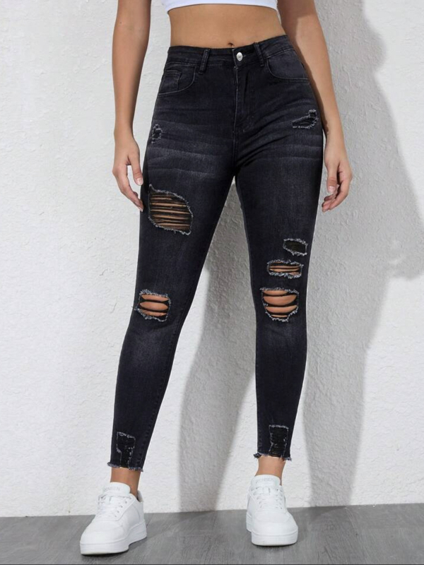 Traperice – uski kroj, visok pas, denim, pamuk 50-70%, rastezljive