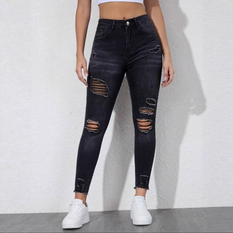 Traperice – uski kroj, visok pas, denim, pamuk 50-70%, rastezljive