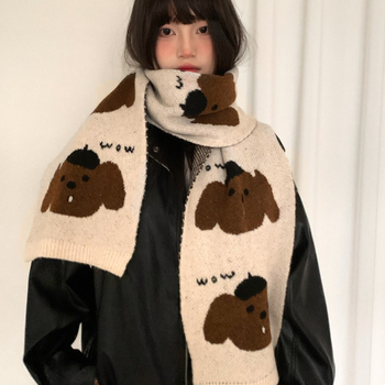 Pleteni šal od vunenog mešavine s motivom slatkog šteneta, warp knitting tehnikom, održava toplinu zimi