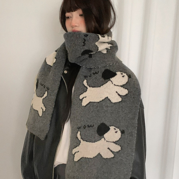 Pleteni šal od vunenog mešavine s motivom slatkog šteneta, warp knitting tehnikom, održava toplinu zimi