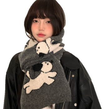 Pleteni šal od vunenog mešavine s motivom slatkog šteneta, warp knitting tehnikom, održava toplinu zimi