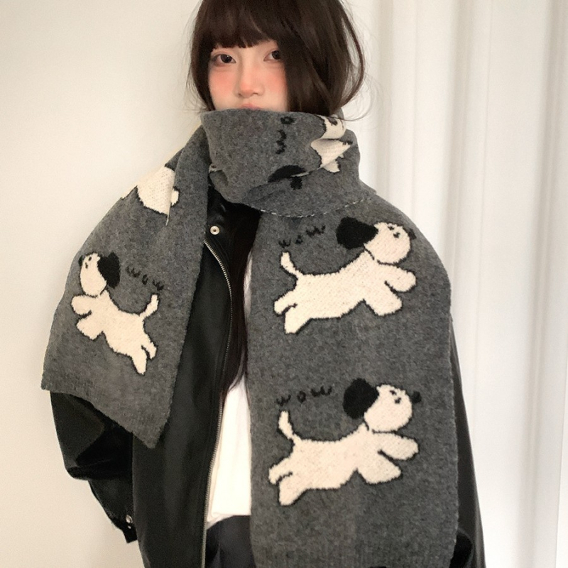 Pleteni šal od vunenog mešavine s motivom slatkog šteneta, warp knitting tehnikom, održava toplinu zimi