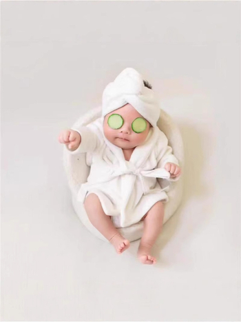 Бебешки фотохалат за студийни снимки: едночастово облекло, кадифе полиестер, подплата флис, принт животни/карикатури, за новородени 0–12 месеца