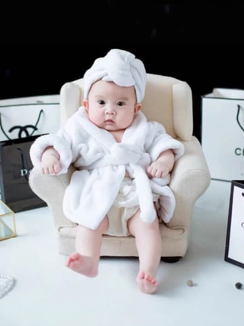 Бебешки фотохалат за студийни снимки: едночастово облекло, кадифе полиестер, подплата флис, принт животни/карикатури, за новородени 0–12 месеца