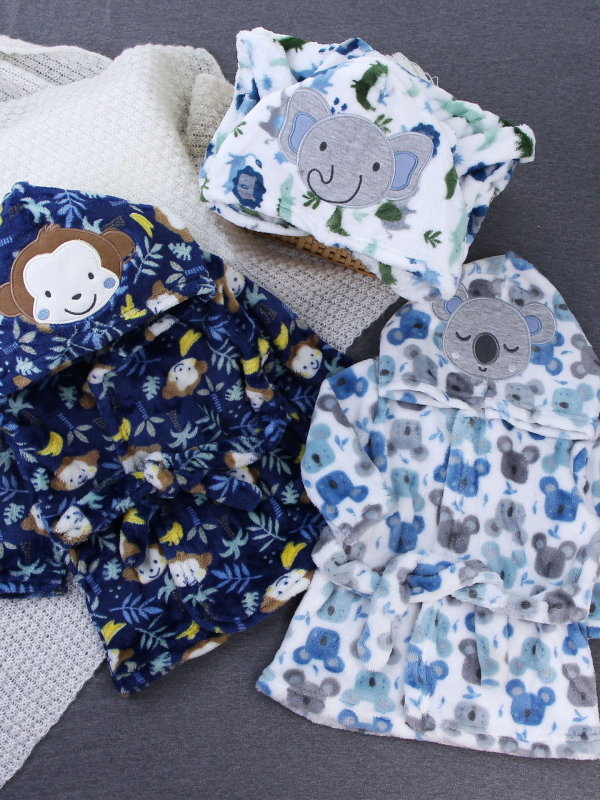 Бебешки фотохалат за студийни снимки: едночастово облекло, кадифе полиестер, подплата флис, принт животни/карикатури, за новородени 0–12 месеца