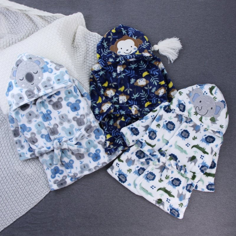 Бебешки фотохалат за студийни снимки: едночастово облекло, кадифе полиестер, подплата флис, принт животни/карикатури, за новородени 0–12 месеца