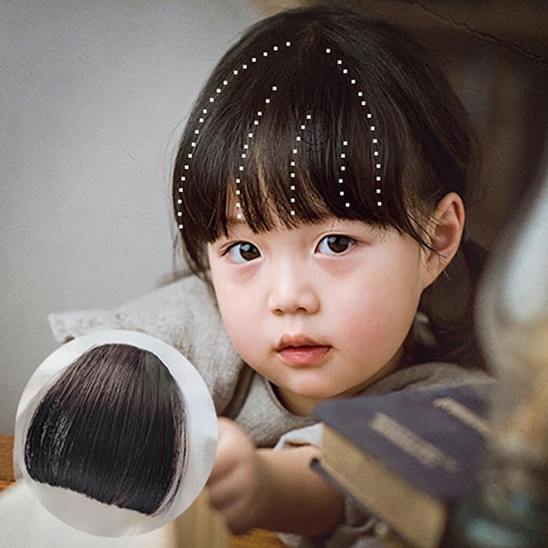 Perucă pentru copii cu breton drept, păr natural, gros, realist, drăguț și versatil (Nu se poate vopsi; Potrivit pentru orice formă a feței; Orice nuanță de ten)