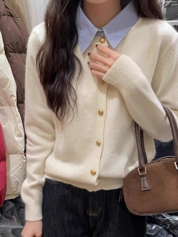 Cardigan pulover cu guler rever, tricot acrilic, model 3D, mâneci lungi, croială lejeră