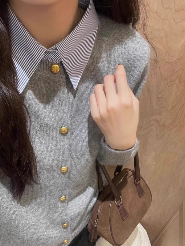 Cardigan pulover cu guler rever, tricot acrilic, model 3D, mâneci lungi, croială lejeră