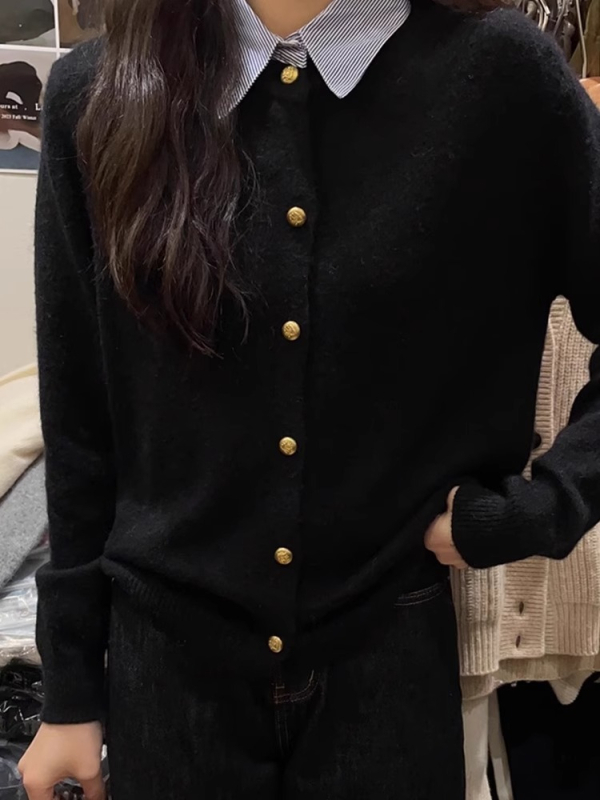 Cardigan pulover cu guler rever, tricot acrilic, model 3D, mâneci lungi, croială lejeră