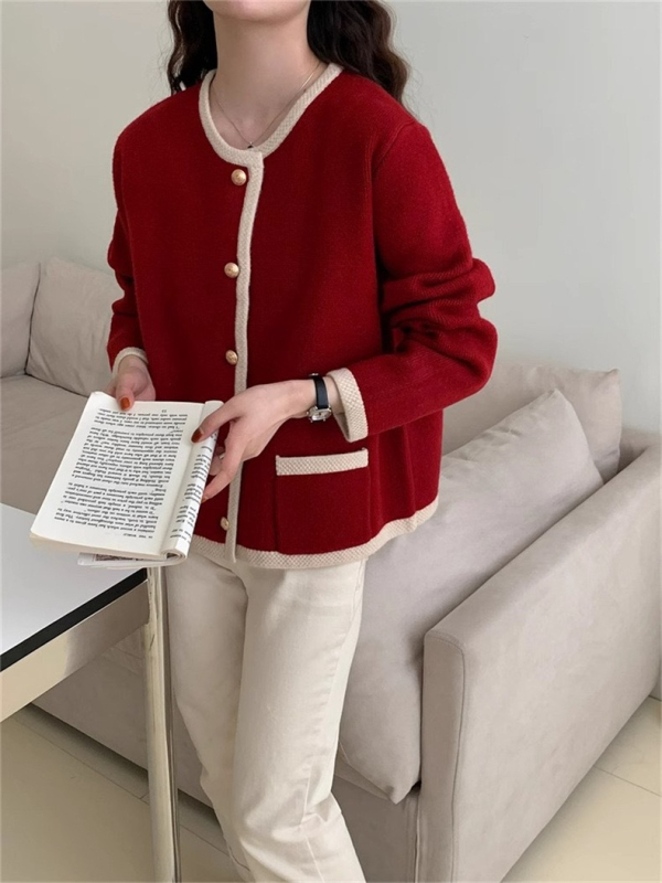 Ženski pleteni kardigan s jednim redom gumba, okrugli izrez, dugi rukavi, elegantan stil, za jesen i zimu