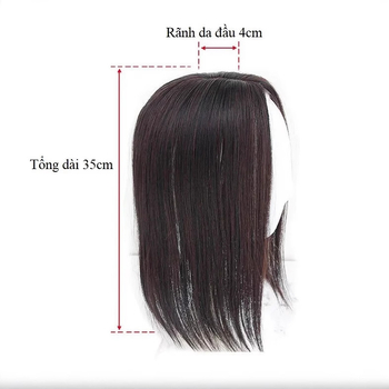 Piesă de păr pentru acoperirea părului cărunt de pe creștet, breton cu separare medie, invizibilă și fără cusături, fibră rezistentă la temperatură, poate fi vopsită și tratată cu perm, volum natural