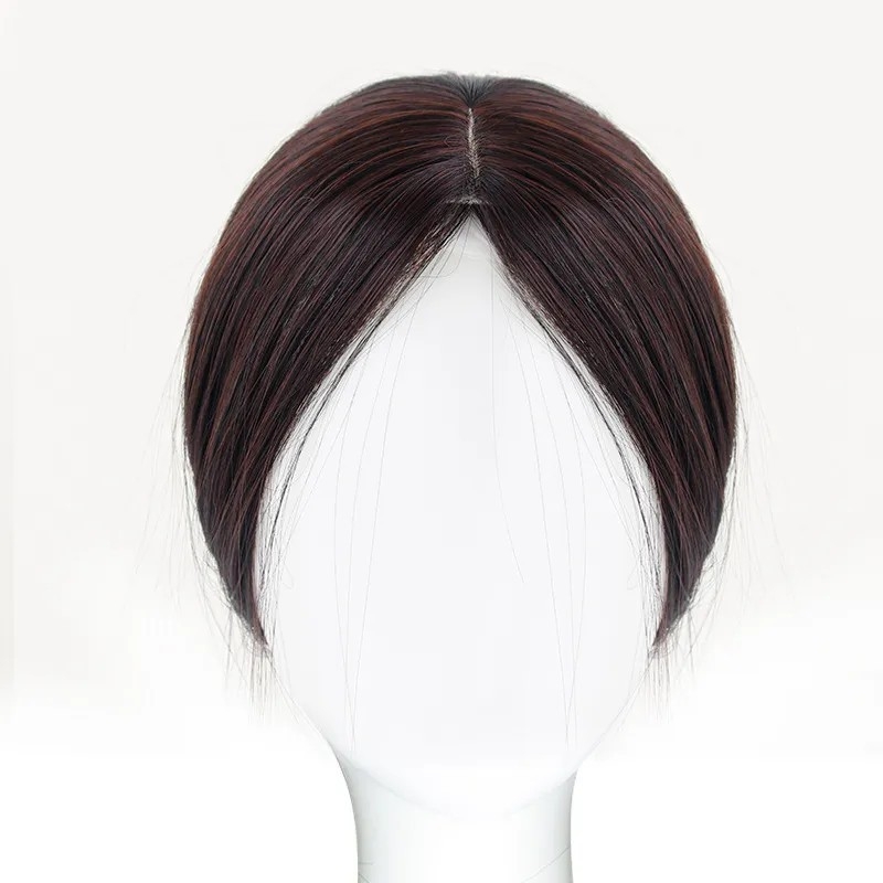 Piesă de păr pentru acoperirea părului cărunt de pe creștet, breton cu separare medie, invizibilă și fără cusături, fibră rezistentă la temperatură, poate fi vopsită și tratată cu perm, volum natural