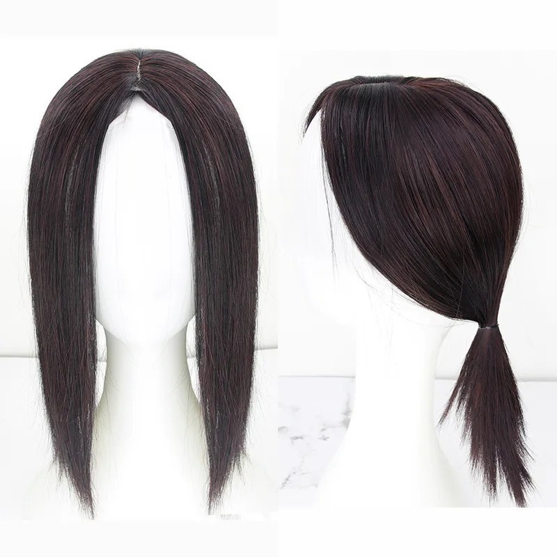 Piesă de păr pentru acoperirea părului cărunt de pe creștet, breton cu separare medie, invizibilă și fără cusături, fibră rezistentă la temperatură, poate fi vopsită și tratată cu perm, volum natural