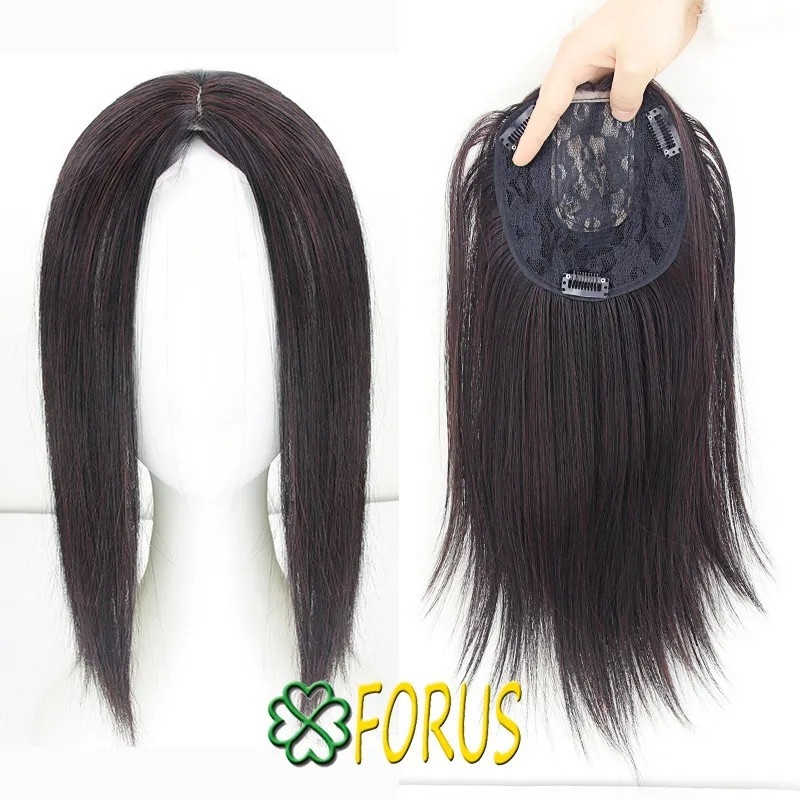 Piesă de păr pentru acoperirea părului cărunt de pe creștet, breton cu separare medie, invizibilă și fără cusături, fibră rezistentă la temperatură, poate fi vopsită și tratată cu perm, volum natural