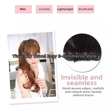 Perucă cu breton aerian, țesută manual, fibră rezistentă la temperaturi, poate fi vopsită, potrivită pentru orice formă a feței