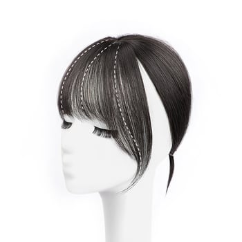 Piesă de păr pentru partea superioară a capului din păr real, cu breton franțuzesc 3D – breton invizibil natural pentru femei, potrivit pentru vopsire și permanentă