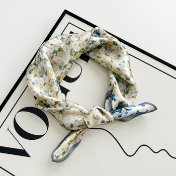 Șal pătrat din mătase de mulberry cu imprimeu floral, țesătură simplă, vara 2024, stil office