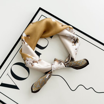 Șal pătrat din mătase de mulberry cu imprimeu floral, țesătură simplă, vara 2024, stil office