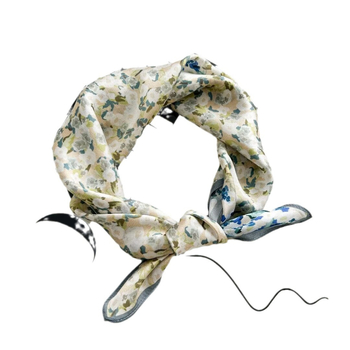 Șal pătrat din mătase de mulberry cu imprimeu floral, țesătură simplă, vara 2024, stil office