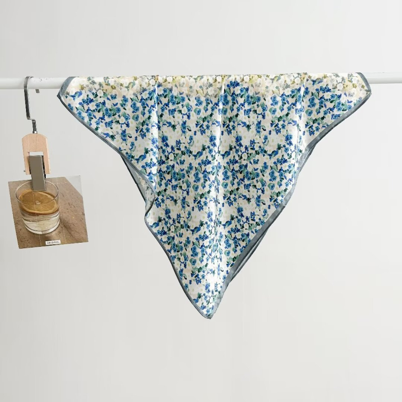 Șal pătrat din mătase de mulberry cu imprimeu floral, țesătură simplă, vara 2024, stil office