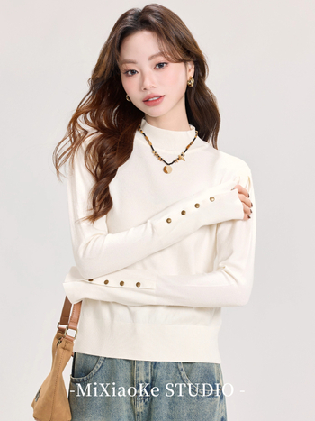 Pulover tricotat pentru femei, cu guler semi-înalt și glugă — croială Slim, tricot subțire, culoare solidă, mâneci lungi, toamnă/iarnă 2025