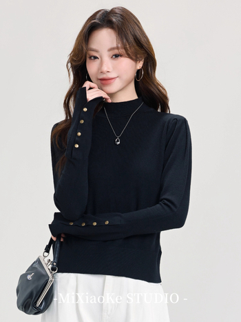 Pulover tricotat pentru femei, cu guler semi-înalt și glugă — croială Slim, tricot subțire, culoare solidă, mâneci lungi, toamnă/iarnă 2025