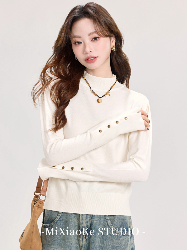 Pulover tricotat pentru femei, cu guler semi-înalt și glugă — croială Slim, tricot subțire, culoare solidă, mâneci lungi, toamnă/iarnă 2025