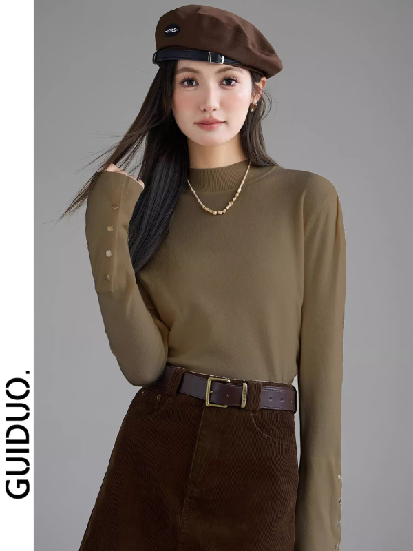 Pulover tricotat pentru femei, cu guler semi-înalt și glugă — croială Slim, tricot subțire, culoare solidă, mâneci lungi, toamnă/iarnă 2025