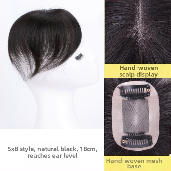 Perucă cu plasă nr. 3, complet împletită manual, păr uman, breton în stil francez